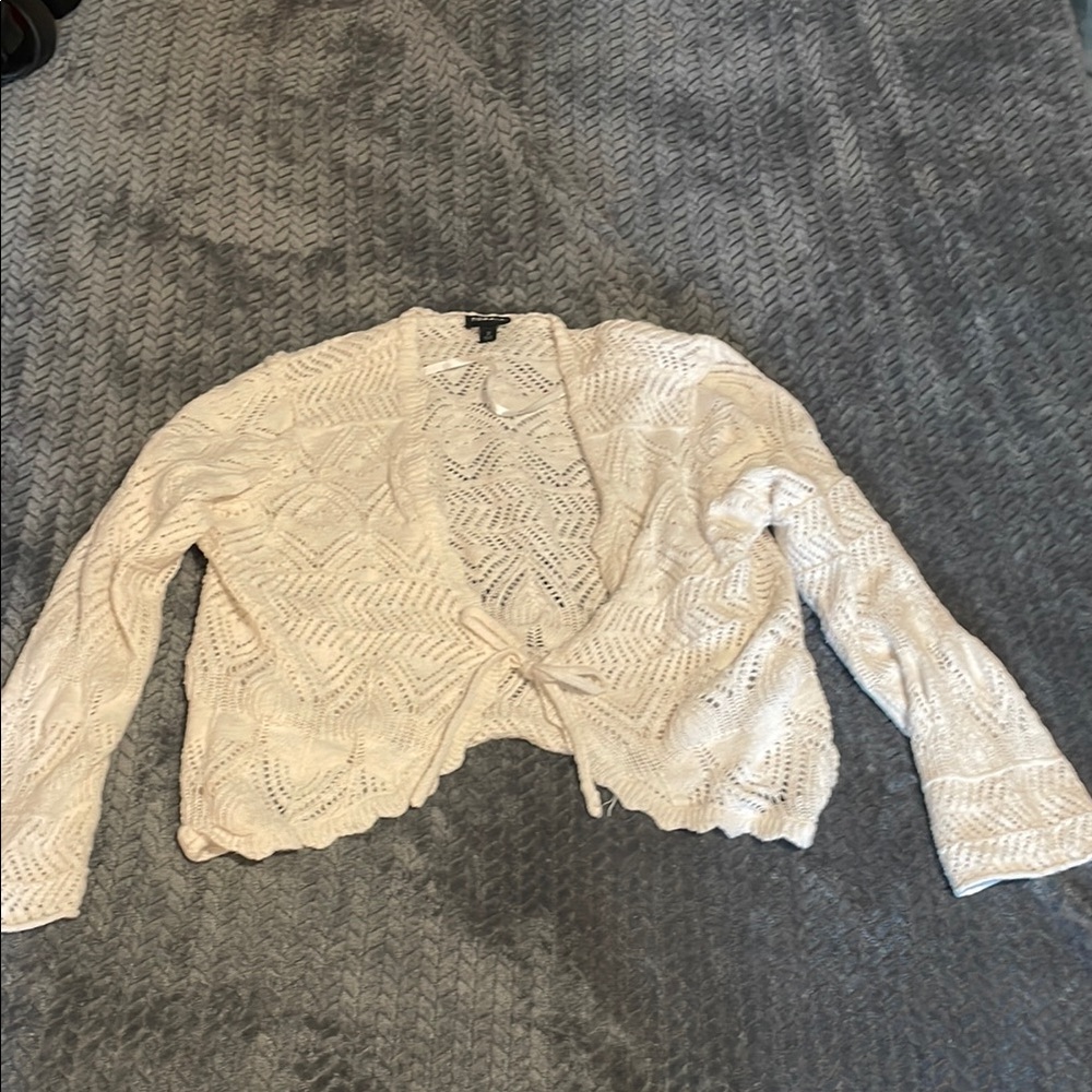 TORRID crochet cardigan with bow.